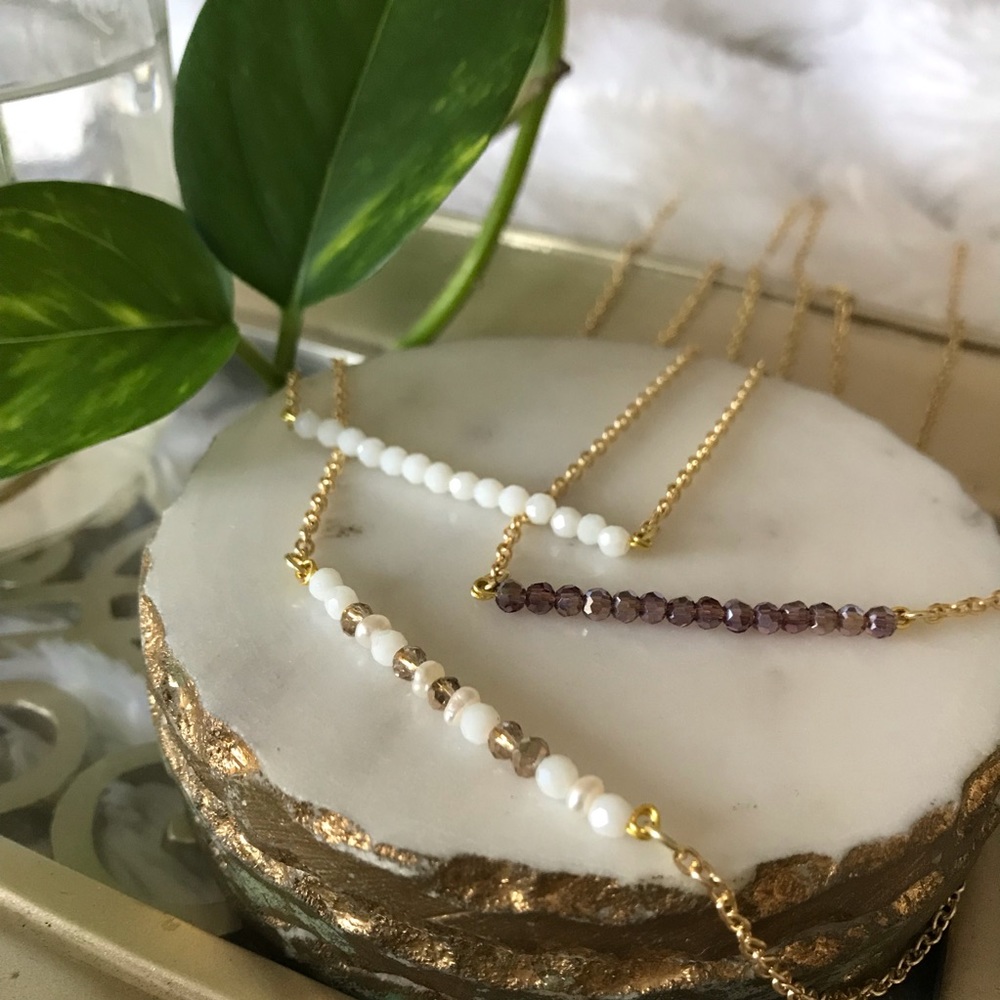 🎉HP🎉 [handmade] amethyst beaded bar necklace - Picture 4 of 5